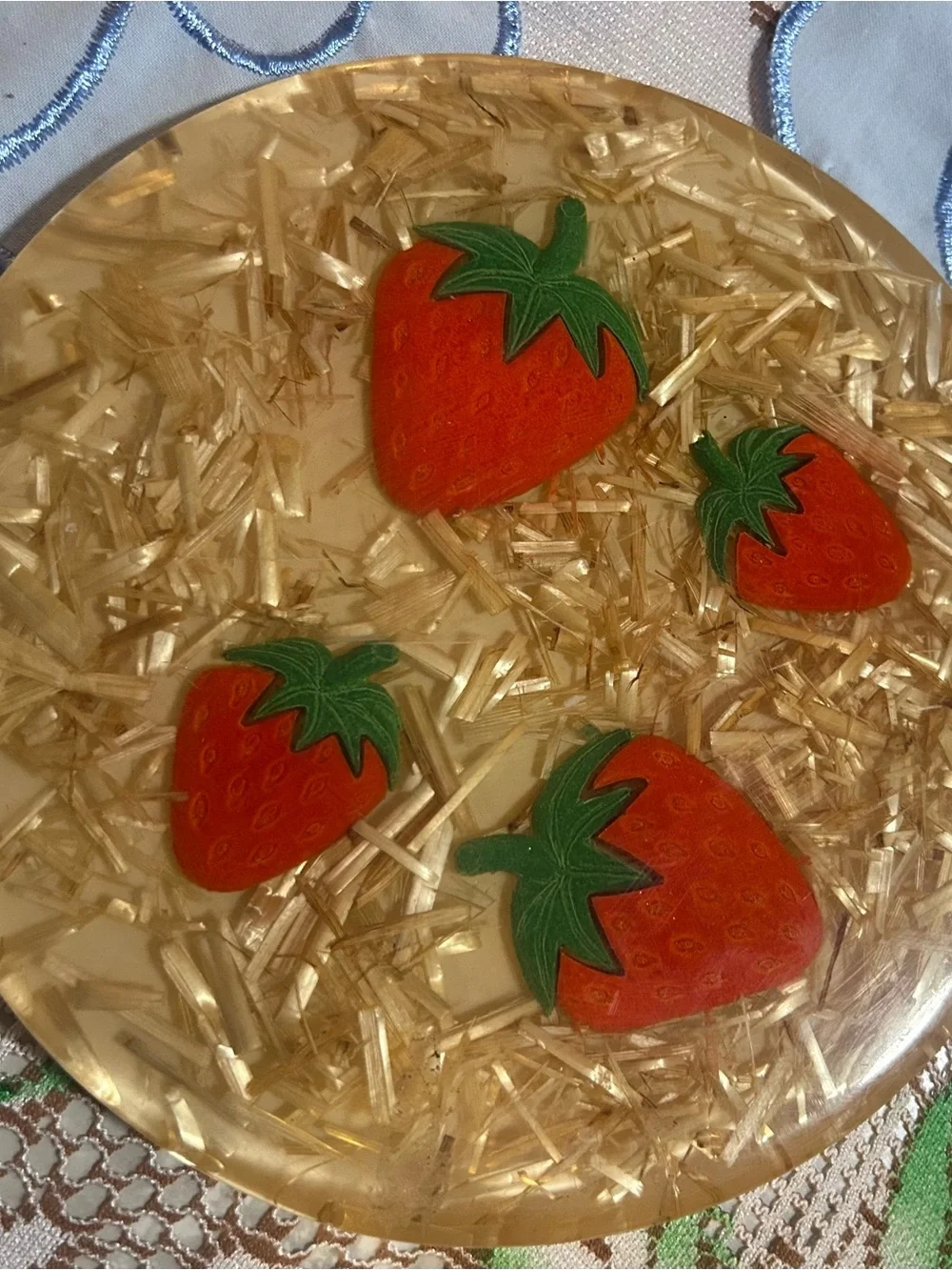 70s Vintage Lucite Trivet set with Strawberries